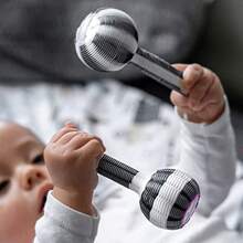 Lightweight Black And White Baby Rattles With A Pleasant Texture And Sound For Early Stimulation. High-Contrast Maraca-Shaped Baby Toy. Handmade In Mexico. Fun Baby Rattles That Stimulate The Mind. - Black and White - View 6
