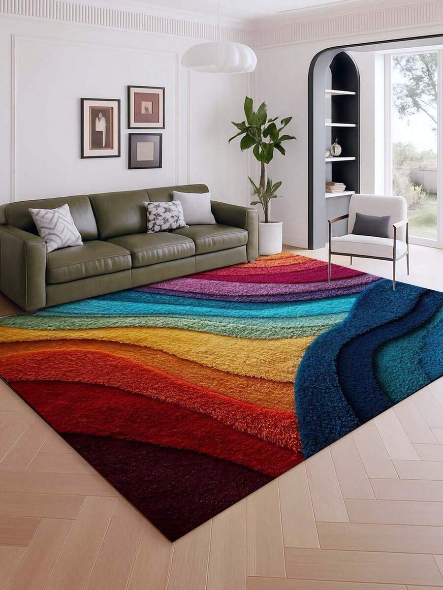 1pc Modern Stylish Indoor Decorative Large Rug, New Faux Wool Washable Bottom Indoor Carpet, Living Room Rug, Sofa Rug, Bedroom Rug, Bedside Anti-Slip Mat, Room Floor Mat, Dining Kitchen Rug, Office Chair Pad, Entryway Doormat, Outdoor Picnic Blanket, Camping Mat - Multicolor-1 - View 1