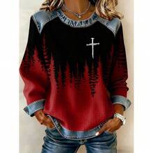 Women's Graphic Print Sweatshirt Round Neck Long Sleeve Casual Pullover Loose Fit Top - Grey - View 2