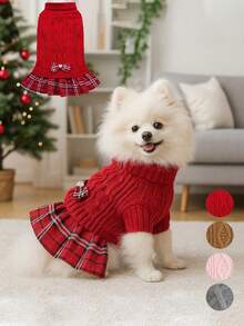 1-Pack Dog Sweater Dress, Suitable For Small Dogs, Winter Warm High-Neck Sweater, Soft Knit Fabric, Cute Dog Dress, Suitable For Teacup Dogs, Yorkshire Terriers, Chihuahuas, And Other Small Dogs. - Red - View 1