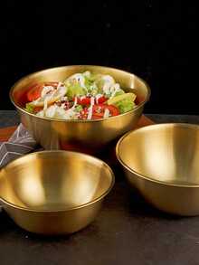 3pcs/Set Stainless Steel Salad Mixing Bowl With Measurement Scale, Baking & Egg Whipping Bowl, Vegetable Washing Basin Set - Gold - View 2