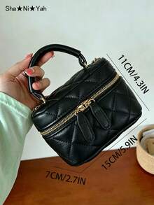 Rhombus Quilted Chain Strap Bucket Bag, Mini & Large Size Handbag, Shoulder & Crossbody Cosmetic Bag - Black - View 6