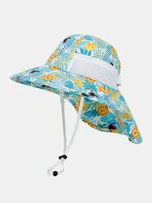 1pc Kids' Solid Color Mesh Shawl Bucket Hat, Suitable For Beach Vacation Sun Protection, Fits Ages 8-16 - Multicolor - View 20