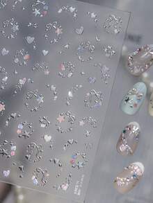 精致星形爱心美甲贴纸，5D金属质感高品质梦幻自粘美甲贴纸，3D美甲贴花DIY - 彩色 - 查看 1