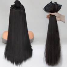 3 cái kẹp trong phần mở rộng tóc tổng hợp dài thẳng - màu đen - Xem 8