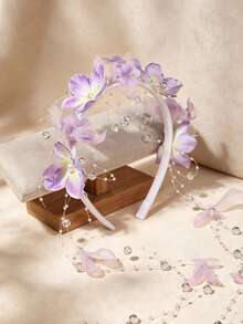1pc Floral Headband, Faux Flower Boho Style Headwrap With Tassel, Forest Vibe Flower Crown, Delicate Headpiece, Vacation & Bridal Accessory,Festival,Party - 22481 Purple - View 1