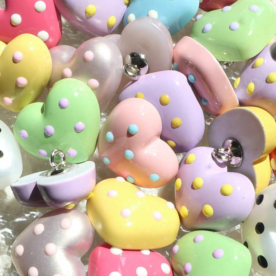 6/12pcs Polka Dot Resin Heart Shiny Cute Sewing Buttons For Sweater Knitted Cardigan Denim Jacket DIY Decoration - Multicolor - View 1