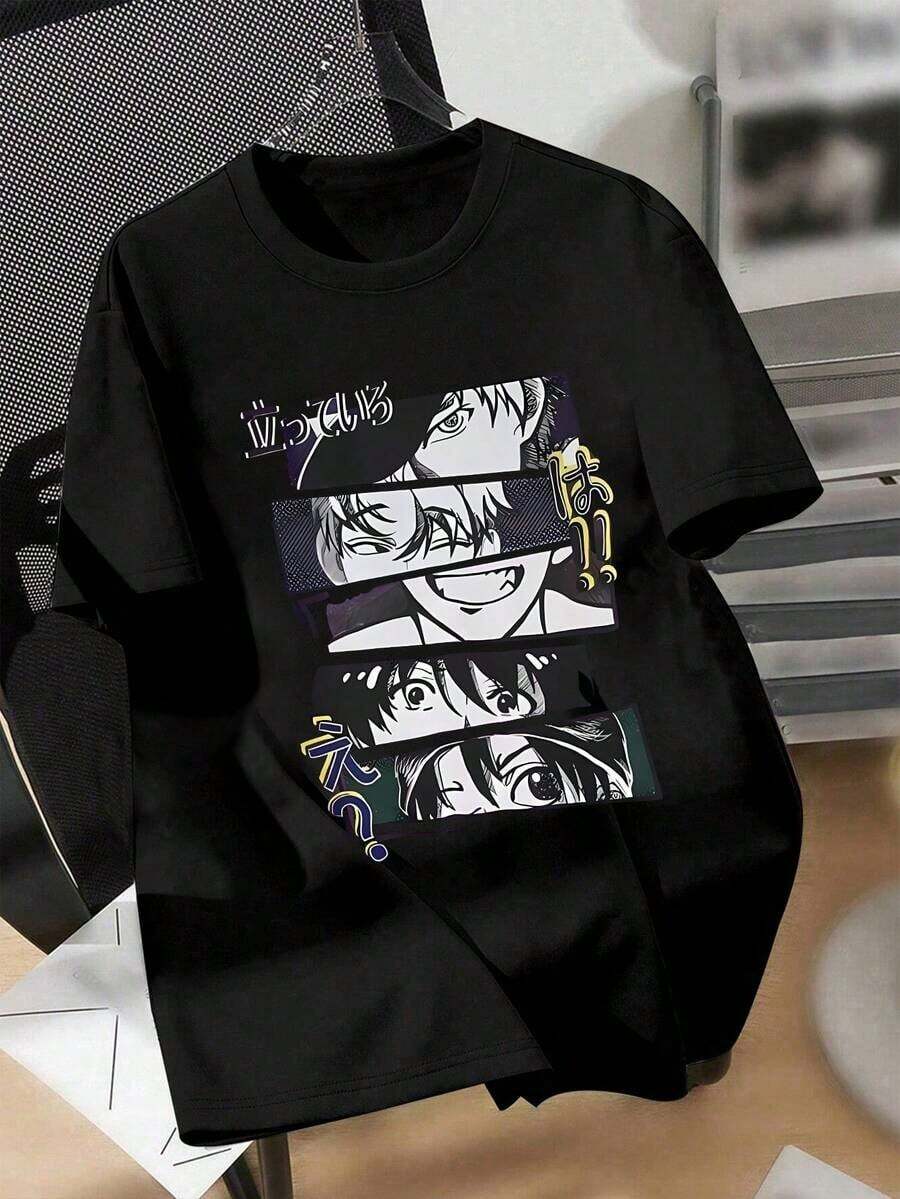 Under The RadarEstilo anime Japonés de hombre Camiseta Camiseta casual para hombre con estampado de patchwork estilo anime japonés, camisa casual de manga corta para estudiantes. Pareja trajes, conjuntos padre-hijo Camisetas cumpleaños regalos, familia casual Camisetas infantil Camisetas Camisetas con diseños de Démonio Asesino Ataque encendido Titán, Mi Héroe Academia , etc. , regalos para manga y anime aficionados, niños Camisetas chicas tops, adolescente tops, de hombre Camisetas de mujer superiores.-Vintage Street Style Unisex Loose Cotton Short Sleeve Crew Neck T-Shirt - Negro - Ver 1