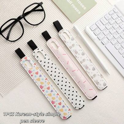 1个可爱卡通印花PU皮革Apple Pencil 1/2保护套，弹性防丢触控笔保护套，便携式笔套，适用于iPad触控笔