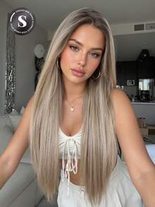 24 Inch 13*6 Ombre Blonde Long Straight Synthetic Lace Front Wig, High Temperature Resistant Fiber, Natural Hairline, Glueless, Suitable For Daily, Office, School, Date, Birthday, Halloween, Christmas, Thanksgiving, Music Festival, Y2K Aesthetic, Gift For Girlfriend, Sister, Mom, Fashion Wig - Blonde Ombre - View 2