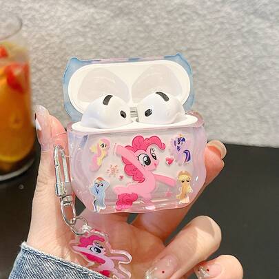 Hasbro Ốp tai nghe Bluetooth hình chú ngựa nhỏ chống sốc dễ thương IMD, kiểu hoạt hình Pinkie Pony kèm mặt dây chuyền, phù hợp với Apple 1/2/Pro/3/Pro2/4/Pro4 (Không bao gồm tai nghe), Series