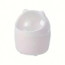 Mini Cute Cylindrical Trash Basket with Screwed Lid - Durable Plastic Desktop Trash Can - BLANCO - Ver 8