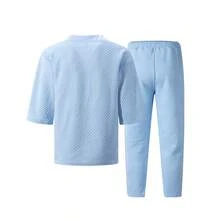 Brick Lane Co. 2026 Mens 2 Piece Outfits European And American Men's Casual Short-Sleeve Long-Pants Set With, Solid Color, Versatile Jacquard Summer Suit - 天藍色 - 查看 3