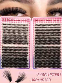 640pcs D-Curl Cluster False Eyelashes Extension Set, 10-16mm Mixed, High Volume Cluster Lashes 10D 20D Mixed Strands, D-Curl Curled Eyelash Extension, Fluffy Natural Look Lash Extension, Suitable For Daily Wear, Easy To Use Cluster Lashes, Individual Lashes - D - View 1