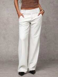 Pantalones casuales de unicolor y talle bajo para mujer - Blanco - Ver 5