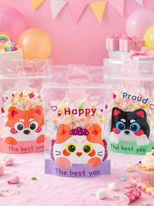 25pcs Cartoon Animal 3D Gift Bags, Gift Packaging Bags With Cartoon Cat/Dog Pattern, Zipper Transparent Gift Bags With Handles, Birthday Wedding Decoration, Party Favors, Baby Shower Decor, Gender Reveal Party Supplies, Stand-Up Bags, Convenient Bags, Party Favor Supplies - Cat and Dog Mixed - View 3