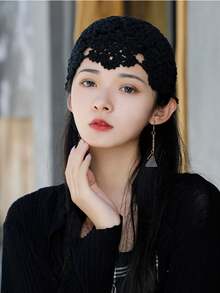 1pc Women's Lightweight Hollow Handmade Crochet Wool Hat, Suitable For Spring, Summer And Autumn Daily Outdoor Wear - No Diamond Version - View 6