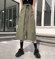 Pantalones de Pierna Ancha de Cintura Alta Estilo Coreano, Novedad Primavera-Verano, Pantalones Casuales de Moda Ulzzang para... - Verde militar - Ver 5