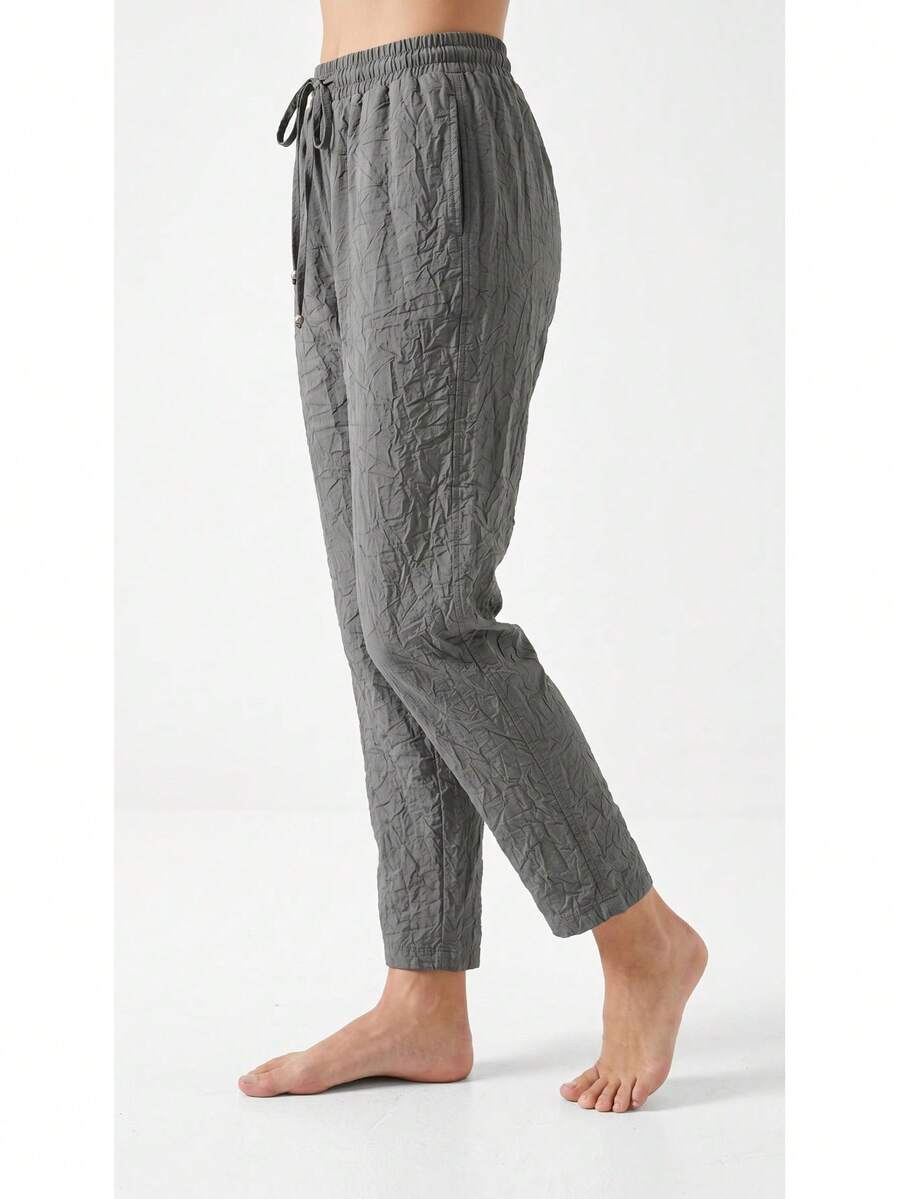 WOMEN CASUAL LOOSE FİT PANTS ELASTİC WAİST - Grey - View 1
