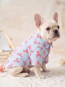 LUCKIE LABO 1pc Mediterranean Style Cute Lobster & Dog Print Pet Shirt With Buttons, Casual Fashion Pet Clothes Suitable For Cats And Dogs Indoor And Outdoor - Multicolor - View 9