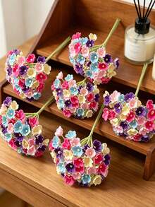 Mehrfarbiger Mini-Blumenstrauß aus Kunstblumen, kleine künstliche Blumenstiele, geeignet für DIY-Basteln, Hochzeits-Ansteckblumen, Scrapbooking, Dekoration und Brautstrauß-Accessoires - Verschiedenfarbig - Übersicht 9