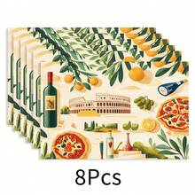 1 pieza Mantel individual de lino, diseño de impresión de alimentos, mantel individual para desayuno, tapete para café, base para tazón, accesorio de cocina, fácil de limpiar, apto para el hogar, restaurante, decoración del comedor, regalo festivo, regalo para amigos, juego de múltiples piezas - Multicolor - Ver 38