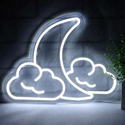 Đèn neon hình sao và mây, đèn LED trang trí tường phòng ngủ, đèn tạo không khí lung linh, thích hợp trang trí nhà cửa theo chủ đề sinh nhật cho bé gái, phong cách trang trí phòng ngủ trẻ em, đồ dùng cho bữa tiệc.