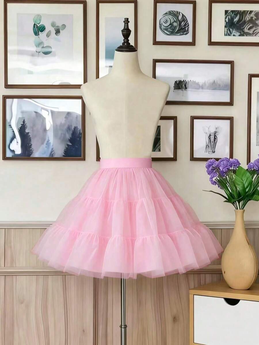 Váy lót lưới cho bé gái, váy Lolita không gọng, váy phồng lót, váy lót Lolita mềm mại cho bé gái. - Hồng - Xem 1