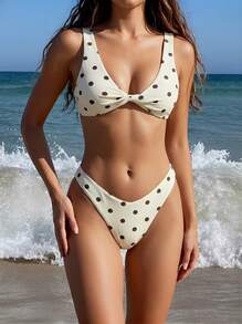 Women's Elegant Floral Print Twist Strap Bikini Two Pieces Swimsuit, Sweet Style For Beach Party Vacation - Multicolor - View 1