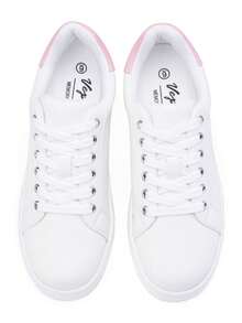 Comfortable Women's White Sneakers – Arch Support Lace Up Low Top Walking Shoes, Dressy Casual Tennis Shoes For Travel Or Everyday Wear - trắng hồng - Xem 8