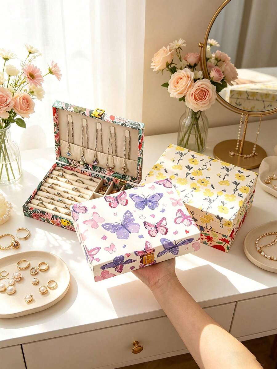 1pc Chinese Style Jewelry Storage Box, Jewelry Organizer Box, Earring & Jewelry Box, Vanity Organizer, Home Storage & Organization, Bedroom Decor, Perfect Gift For Women, Elegant Jewelry Box For Earrings, Necklaces, Bracelets, Rings - Multicolor - View 1