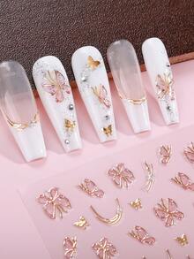 1片3D果冻水钻美甲贴纸，金色蝴蝶自粘美甲贴花，适合女性DIY美甲用品。 - 玫瑰金 - 查看 3