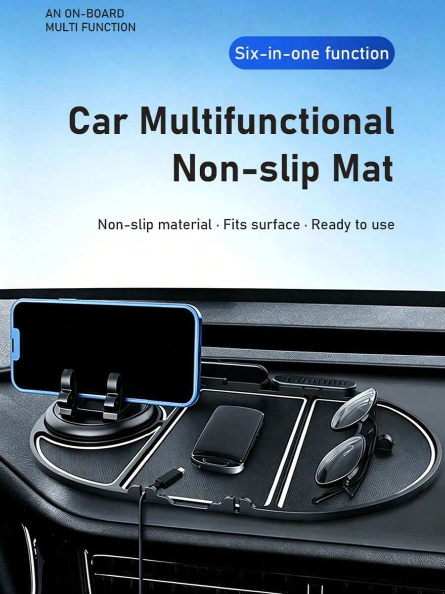1pc Multi-Function Car Anti-Slip Mat, Phone Holder, Dashboard Storage Rack, Glasses Holder, Parking Card Organizer, Car Interior Accessory - One Size Fits All - View 1