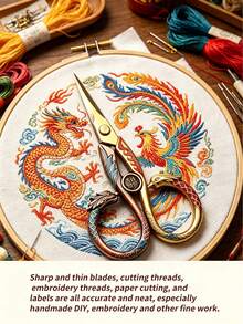 Stainless Steel Dragon & Phoenix Embroidery Scissors, Vintage Engraved Sharp Small Craft Scissors For Sewing, Cross Stitch, Cutting Thread, Paper Cutting, Tea Art And Handicraft/Oriental Style Lovers Collection. Suitable For All Celebratory Occasions: Ribbon Cutting, Housewarming, Grand Opening, Wedding, Etc. Wedding Favor Gift With Practical Use And Collection Value, Can Become A Keepsake Holding Cherished Memories. - Pointed Scissors - View 9