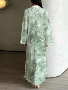 女士时尚印花休闲睡袍，优雅睡袍，适合日常休闲、旅行、度假或派对等场合 - 綠色 - 查看 3