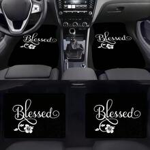 Car Floor Mats 4pcs, Material, Elegant "Blessed" Floral Design,  Fit For Cars, Easy To Clean & Durable, Ideal For Auto Interior Decoration - Style 1 - View 11