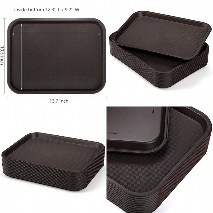 Yarlung - Paquete de 12 bandejas de plástico para comida rápida, 13.7 x 10.5 pulgadas, bandejas rectangulares para cafetería, restaurante, mesa de centro, cocina, fiesta, café - Marrn - Ver 1
