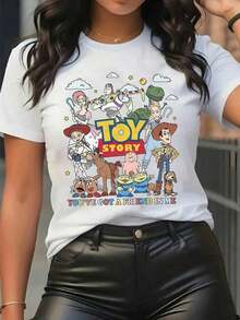 Disney Authorized Women's Popular Printed Products With Toy Story Cartoon Characters, Classic Animated Characters And Movie-Themed Designs. This Short-Sleeved T-Shirt With Round Neck Is Fashionable, Comfortable And Versatile. It Is A Great Gift For Both Men And Women, And It Is A Couple Shirt. - trắng - Xem 1