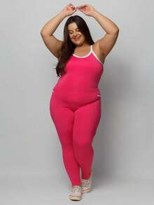 Plus Size Fitness Jumpsuit With Pocket 11312 - 粉色 - 查看 5