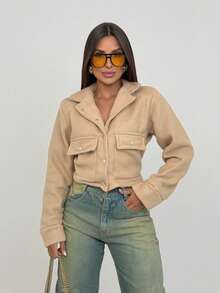 Women's Short Soft Bomber Jacket - Light Beige - View 1