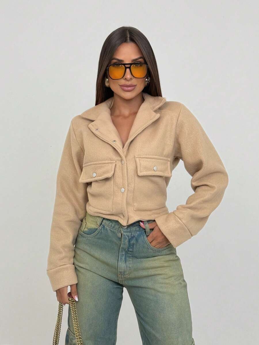 Women's Short Soft Bomber Jacket - Light Beige - View 1