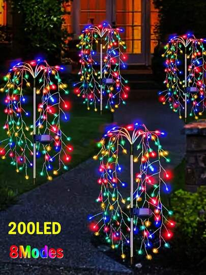 1 Piece Upgraded 200 LED Willow Branch Solar String Lights, Outdoor Copper Wire LED Solar String Lights, IP44 Waterproof, 8 Lighting Modes, 100/200 LED Options, Suitable For Valentine's Day, Garden, Driveway, Party, Camping, Christmas, Wedding Decoration, Can Also Be Used As Studio Lighting, Photo Props, Background Lighting