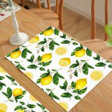 1pc Lemon Pattern Linen Placemat, Breakfast Mat, Coffee Coaster, Bowl Pad, Kitchen Accessory, Easy To Clean Dining Mat, Suitable For Home, Restaurant, Dining Decor, Holiday Gift, Gift For Friends, Multi-Piece Set - Multicolor - View 3
