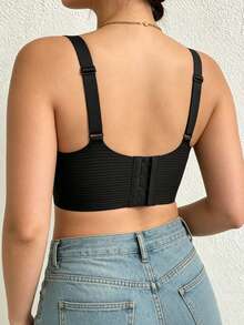 Sujetador sin aros de cobertura completa cómodo y sin costuras, adecuado para mujeres de talla grande con busto grande - Negro - Ver 6