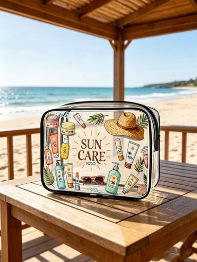 Letter Print PVC Makeup Bag, Zippered Sealed PVC Travel Organizer Pouch, Lightweight Fade-Resistant Cosmetic & Toiletry Bag For Women & Girls, TSA-Approved Portable Makeup Case, Easy-To-Wipe Design, Suitable For Mothers, Teachers, Friends, Nurses, Women's Gift, Essential School/Holiday Travel Toiletry Bag, Waterproof Wash Bag