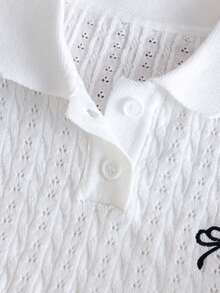 2pcs/Set Girls Cute Solid Color Embroidered Bow Polo Collar Knit Pullover Sweater, Lightweight Hollow Out Button Cardigan, Suitable For Casual Daily Wear In Spring, Summer, Autumn - White - View 5