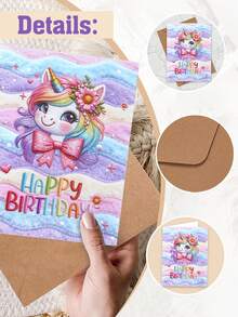 6张粉彩彩虹独角兽生日贺卡,含信封,牛皮纸信封,卡通独角兽和粉彩彩虹设计,水彩效果,适合婴儿派对装饰、女孩生日派对、独角兽主题派对、婚礼、新娘送礼会、性别揭晓派对装饰、儿童礼物、贺卡、感谢卡、派对邀请函、课堂礼物等。 - 獨角獸 - 查看 12