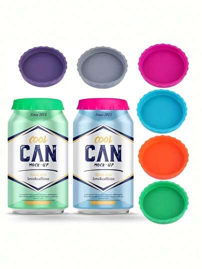 Bộ 6 nắp silicon tái sử dụng cho chai nước ngọt, nước giải khát, nước ép, nước có ga, nắp đậy kín chai sáng tạo, dụng cụ bảo quản và bảo vệ đồ uống lý tưởng, phù hợp với đồ uống đóng lon, vật dụng cần thiết mùa hè, phụ kiện cho cốc.
