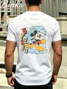 Disney Men's Mickey Mouse "Stoked Surfer" Beach Graphic T-Shirt, Casual White Tee - trắng - Xem 2