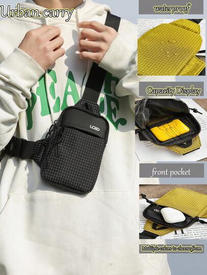 Summer New Contrast Color Mini Lightweight Nylon Chest Bag, Black/Yellow/Green/Gray/Khaki, Men Chest Pack